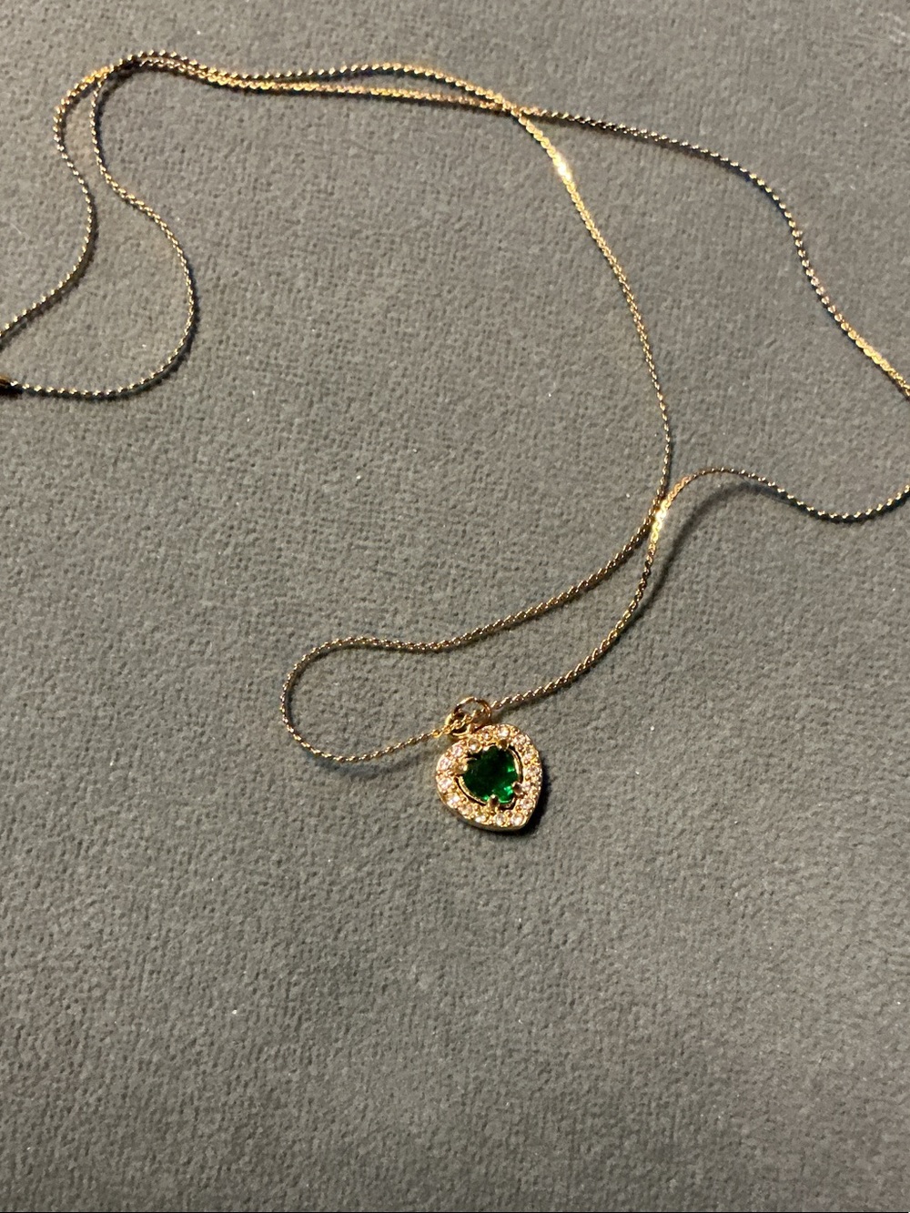 Stainless Steel Gold Plated Necklace and Heart Pendant w/ Emerald Green Crystal